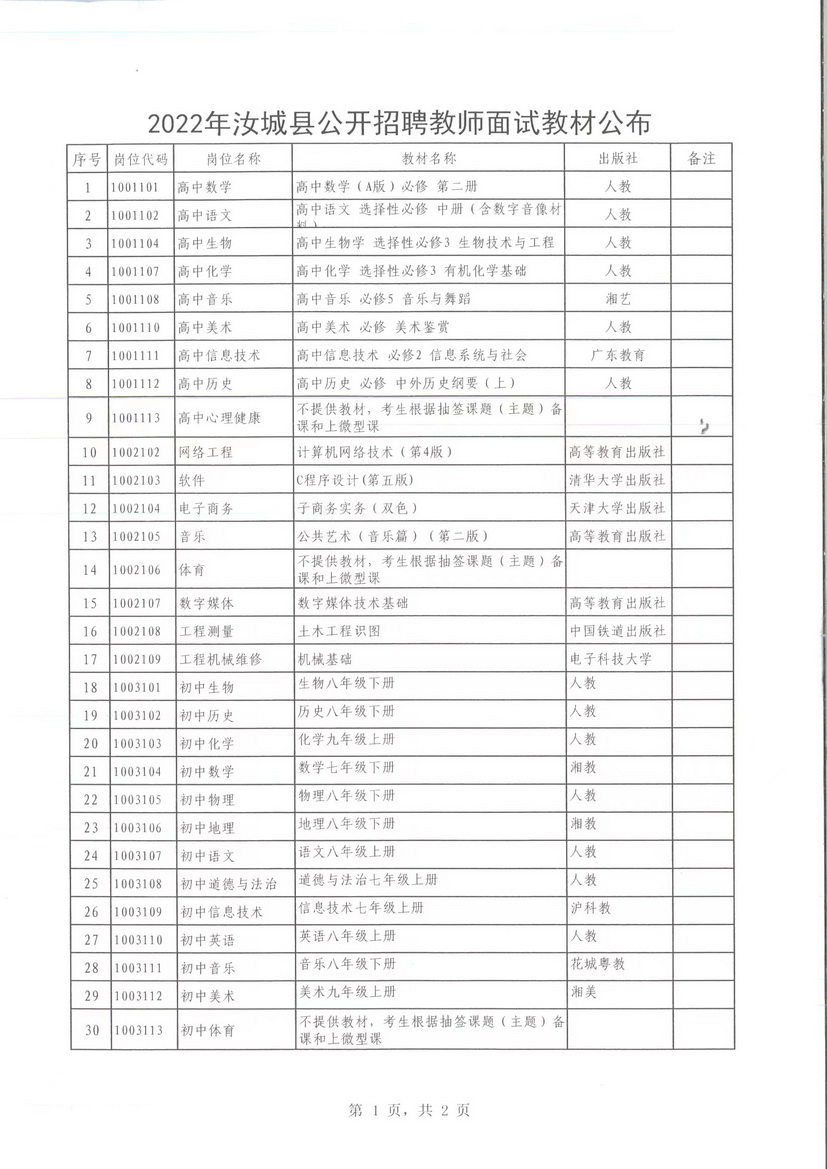 2022年汝城縣公開招聘教師面試教材公布(圖1)