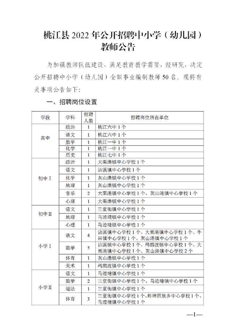 2022年益陽市桃江縣公開教師招聘中小學(xué)（幼兒園）50人公告(圖1)