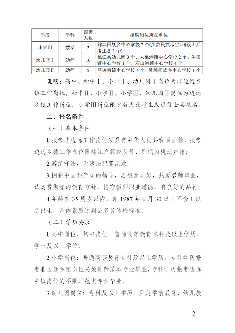 2022年益陽市桃江縣公開教師招聘中小學(xué)（幼兒園）50人公告(圖2)