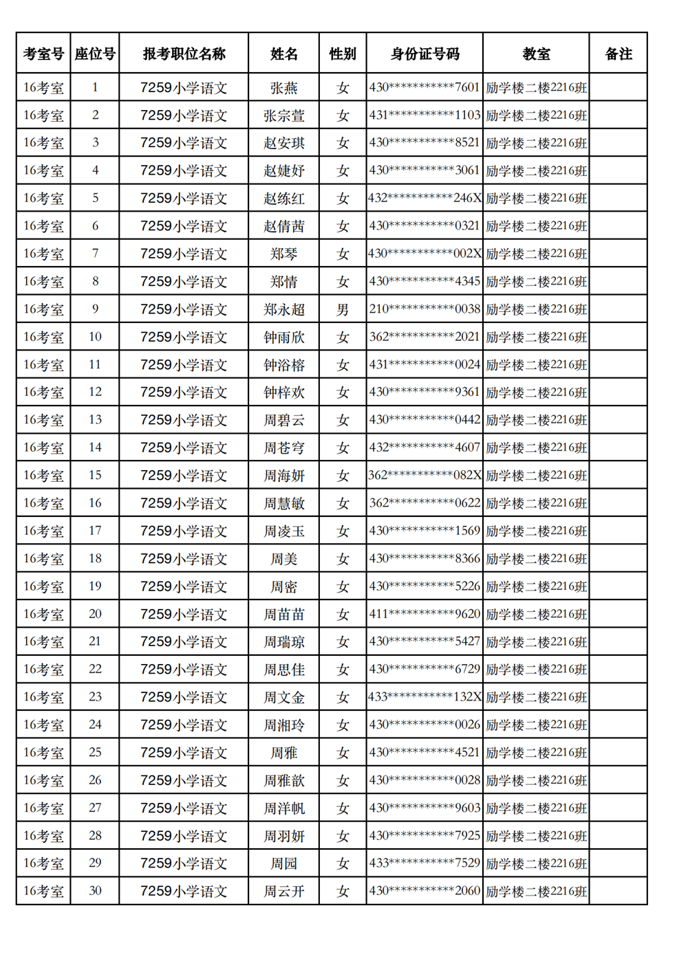 長(zhǎng)沙市實(shí)驗(yàn)小學(xué)2023年引進(jìn)高校畢業(yè)研究生筆試、選調(diào)骨干教師知識(shí)測(cè)驗(yàn)考場(chǎng)及座位號(hào)安排(圖19)