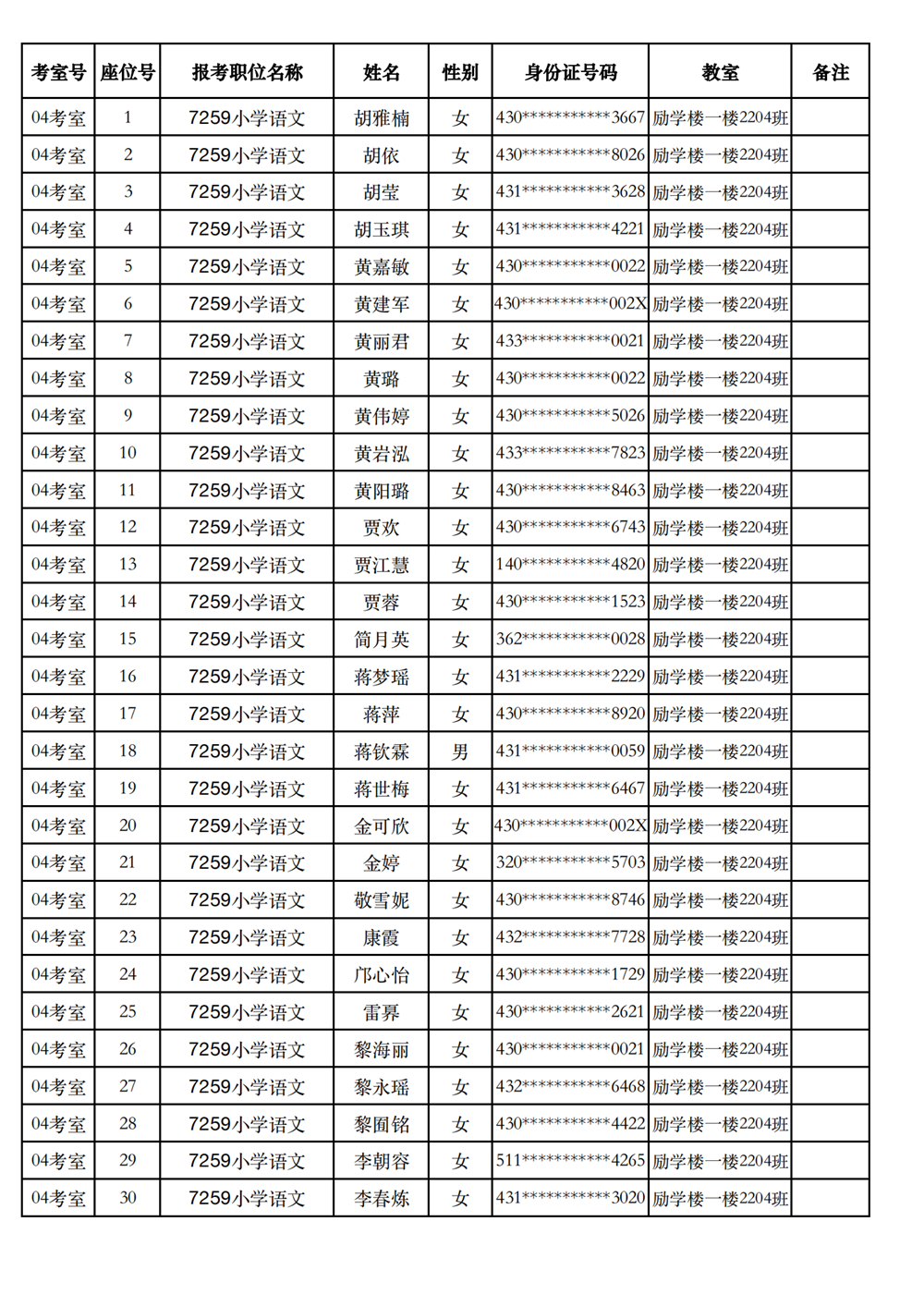 長(zhǎng)沙市實(shí)驗(yàn)小學(xué)2023年引進(jìn)高校畢業(yè)研究生筆試、選調(diào)骨干教師知識(shí)測(cè)驗(yàn)考場(chǎng)及座位號(hào)安排(圖11)