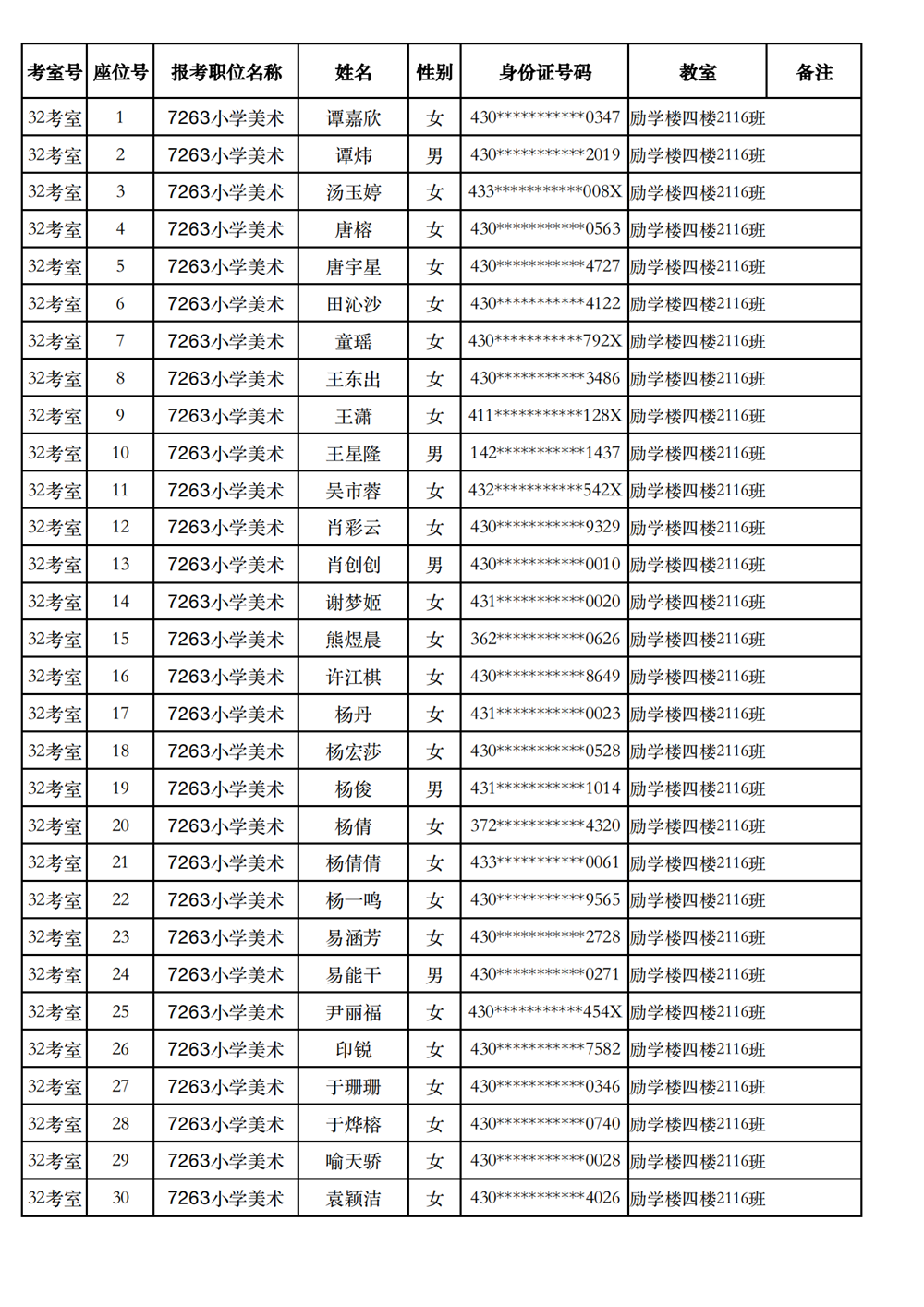 長(zhǎng)沙市實(shí)驗(yàn)小學(xué)2023年引進(jìn)高校畢業(yè)研究生筆試、選調(diào)骨干教師知識(shí)測(cè)驗(yàn)考場(chǎng)及座位號(hào)安排(圖29)